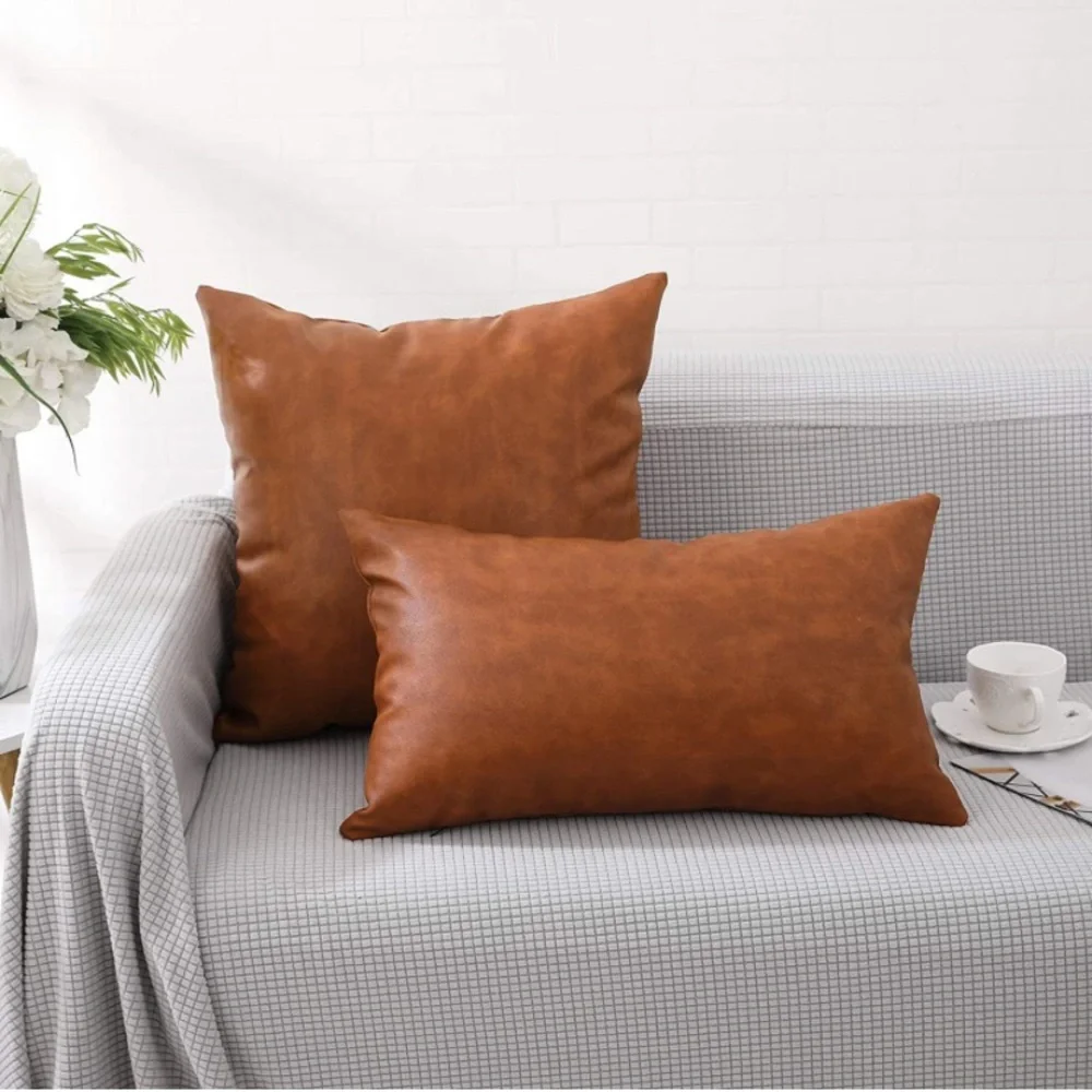 Luxury Home | Boho Rustic Farmhouse Faux Leather Throw Pillow Cover